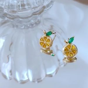 Jeweled Lemon Diamond Cut Fruit Gold Stud Dainty Luxury Unique Earrings